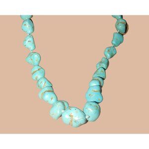 Turquoise Color Stone Nugget Bead Necklace Adjustable Chain